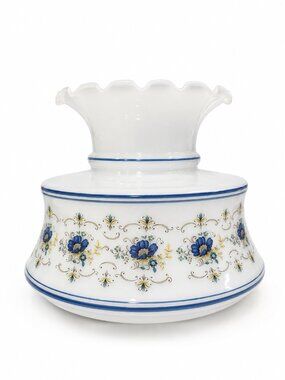 Quoizel Abigail Adams 1973 Milk Glass Hurricane Lamp Shade Blue Poppy GWTW
